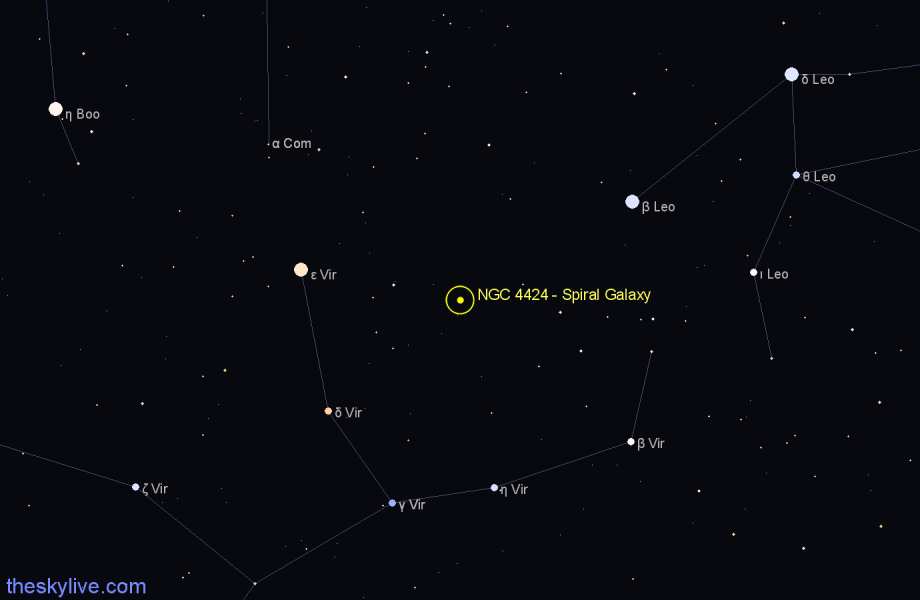 Finder chart NGC 4424 - Spiral Galaxy in Virgo star