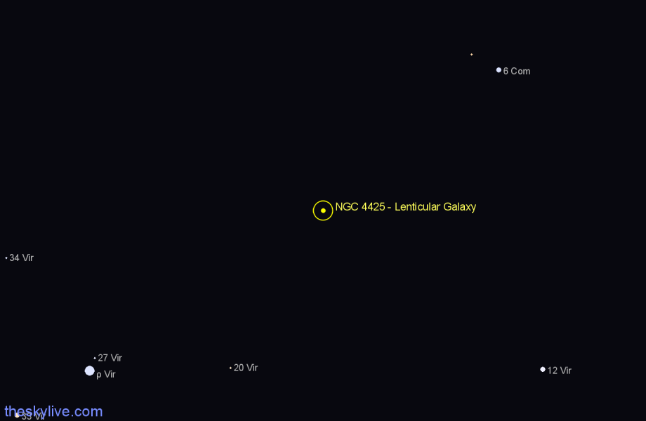 Finder chart NGC 4425 - Lenticular Galaxy in Virgo star