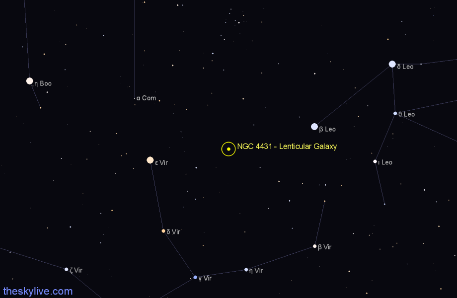Finder chart NGC 4431 - Lenticular Galaxy in Virgo star