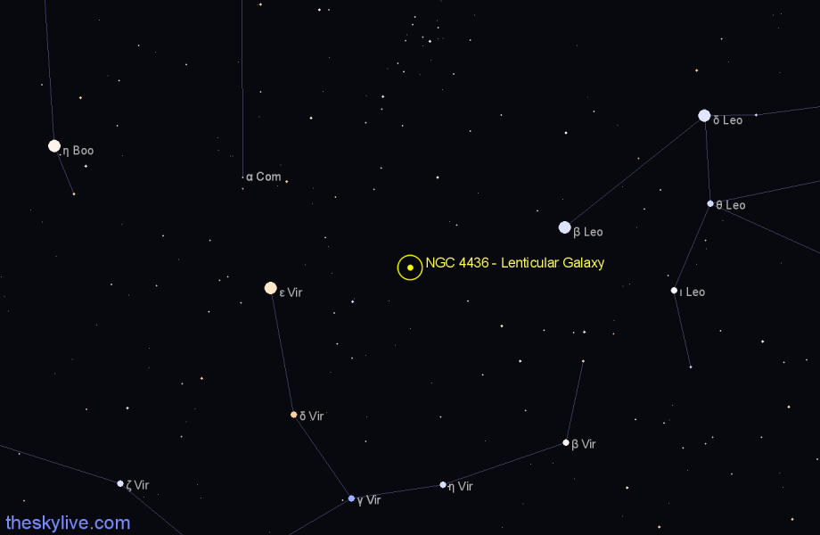 Finder chart NGC 4436 - Lenticular Galaxy in Virgo star