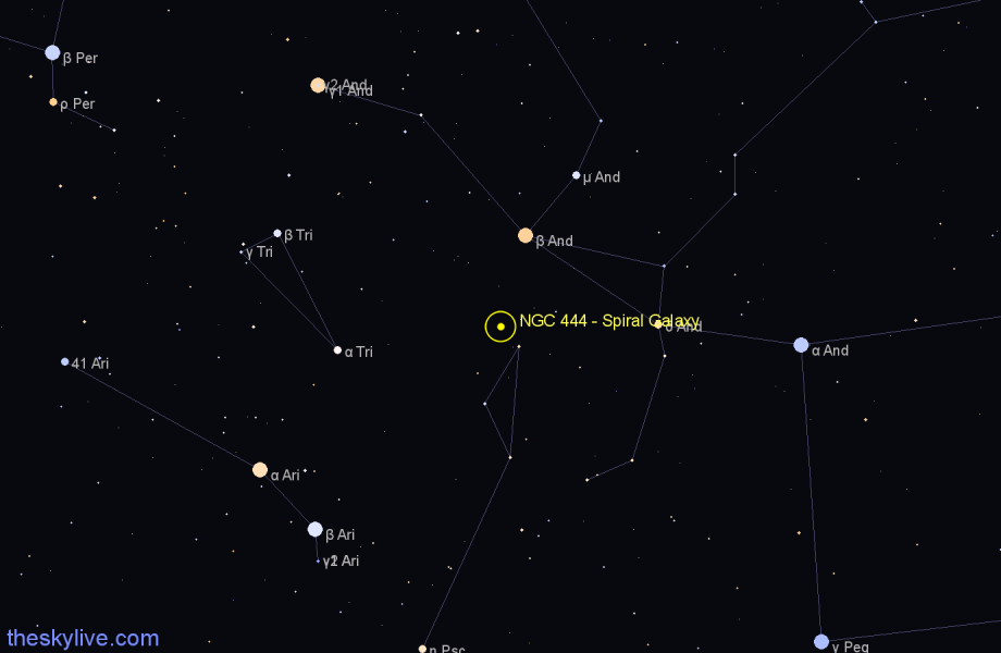 Finder chart NGC 444 - Spiral Galaxy in Pisces star