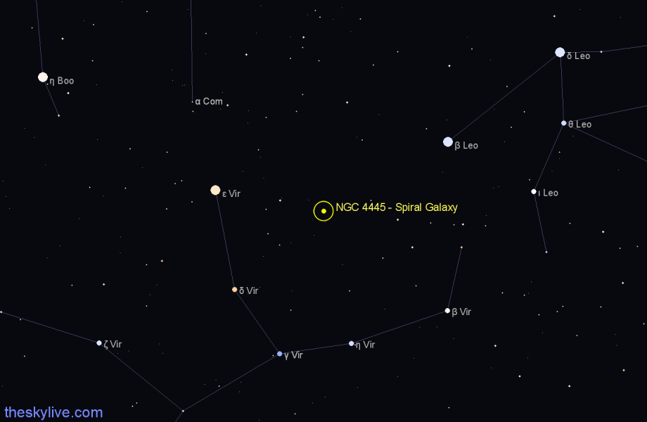 Finder chart NGC 4445 - Spiral Galaxy in Virgo star