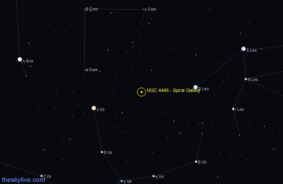 Finder chart NGC 4446 - Spiral Galaxy in Coma Berenices star