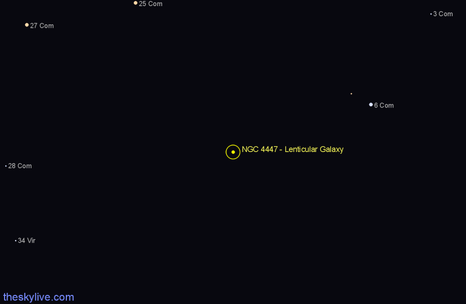 Finder chart NGC 4447 - Lenticular Galaxy in Coma Berenices star