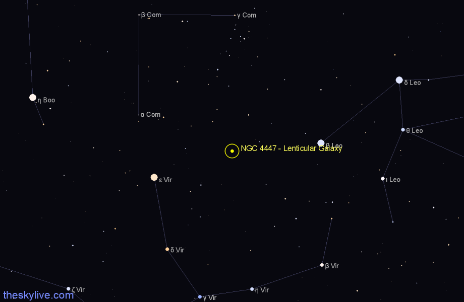 Finder chart NGC 4447 - Lenticular Galaxy in Coma Berenices star