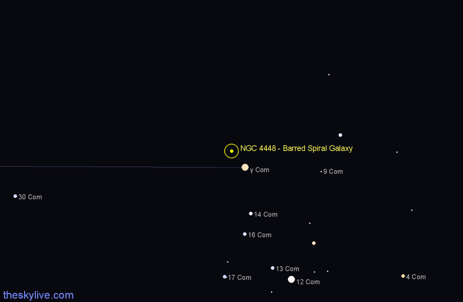 Finder chart NGC 4448 - Barred Spiral Galaxy in Coma Berenices star