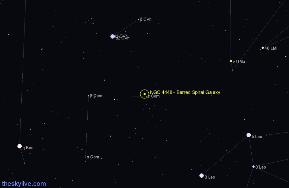 Finder chart NGC 4448 - Barred Spiral Galaxy in Coma Berenices star