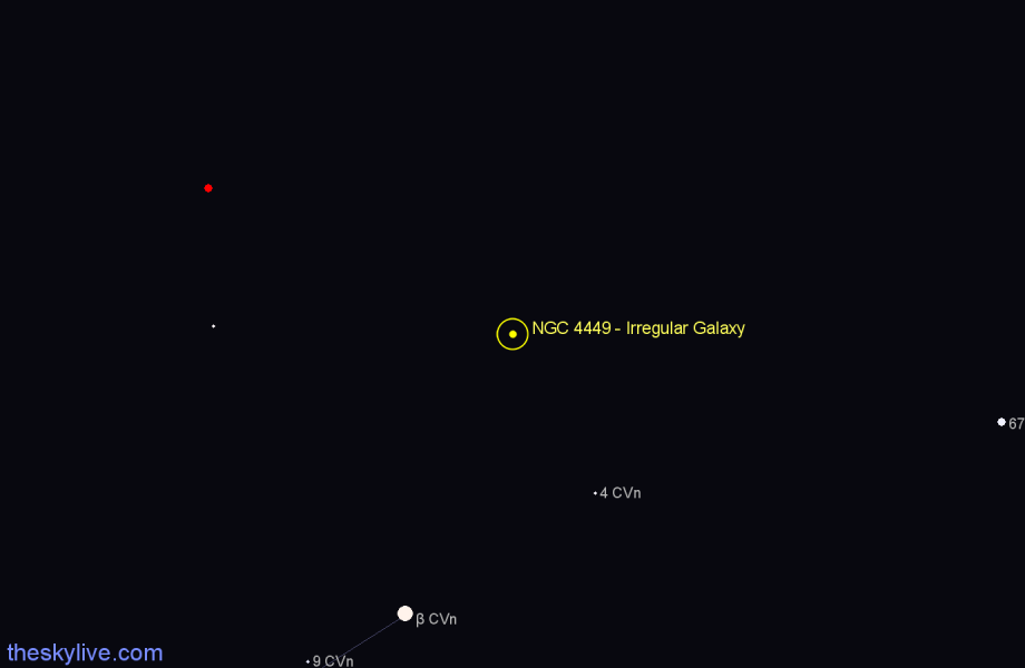 Finder chart NGC 4449 - Irregular Galaxy in Canes Venatici star