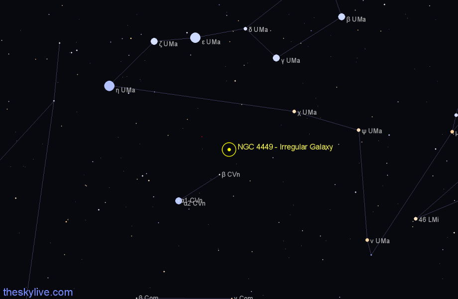 Finder chart NGC 4449 - Irregular Galaxy in Canes Venatici star