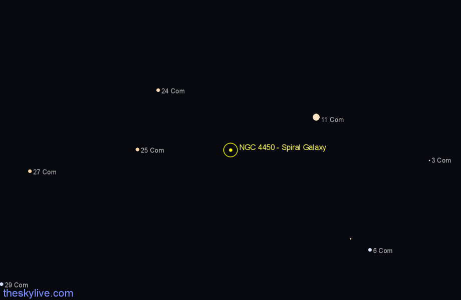 Finder chart NGC 4450 - Spiral Galaxy in Coma Berenices star