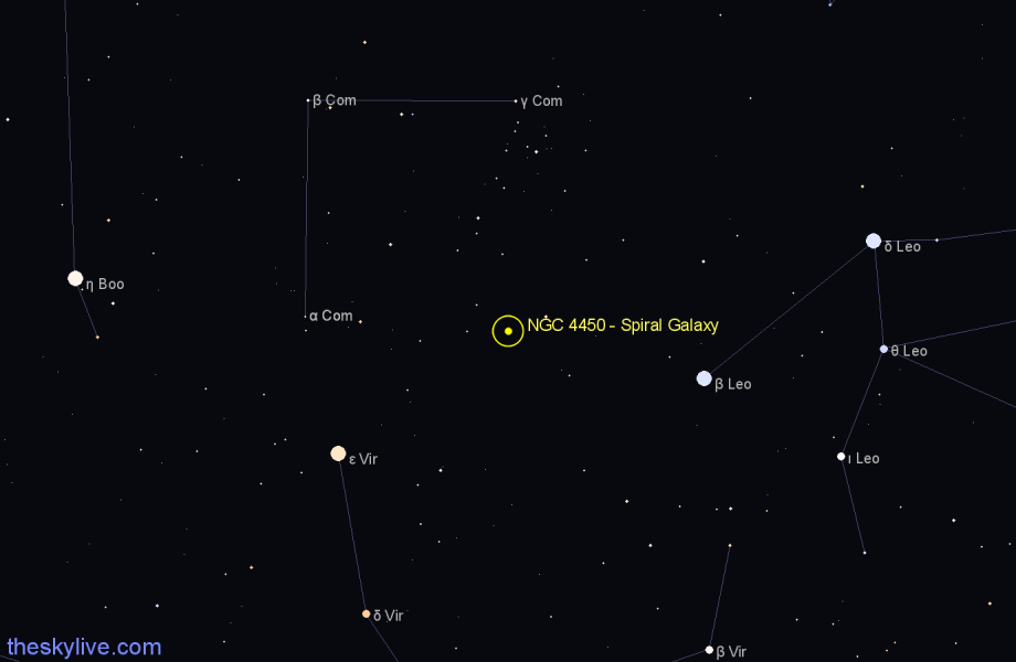 Finder chart NGC 4450 - Spiral Galaxy in Coma Berenices star