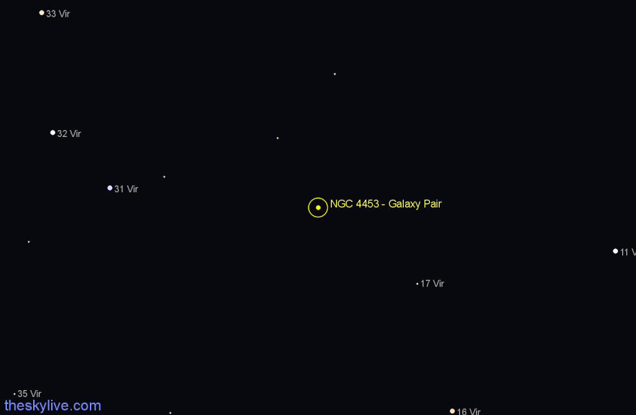 Finder chart NGC 4453 - Galaxy Pair in Virgo star