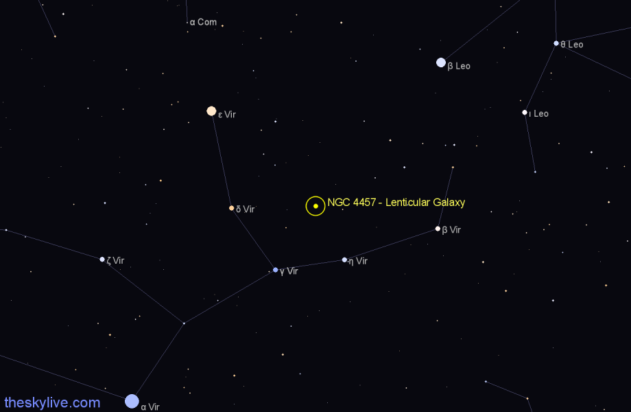 Finder chart NGC 4457 - Lenticular Galaxy in Virgo star