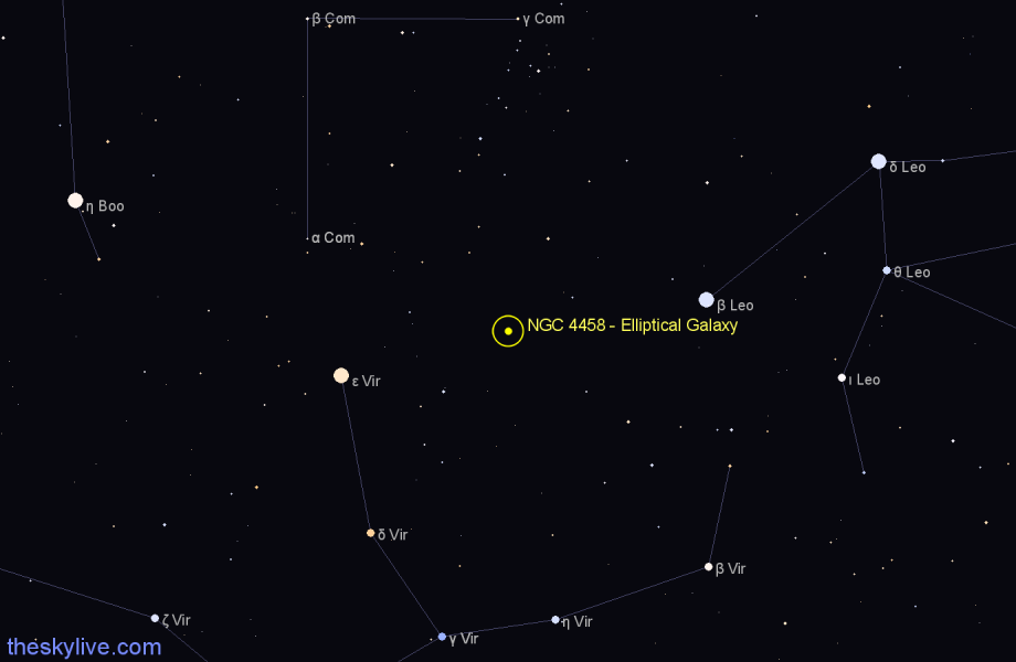 Finder chart NGC 4458 - Elliptical Galaxy in Virgo star