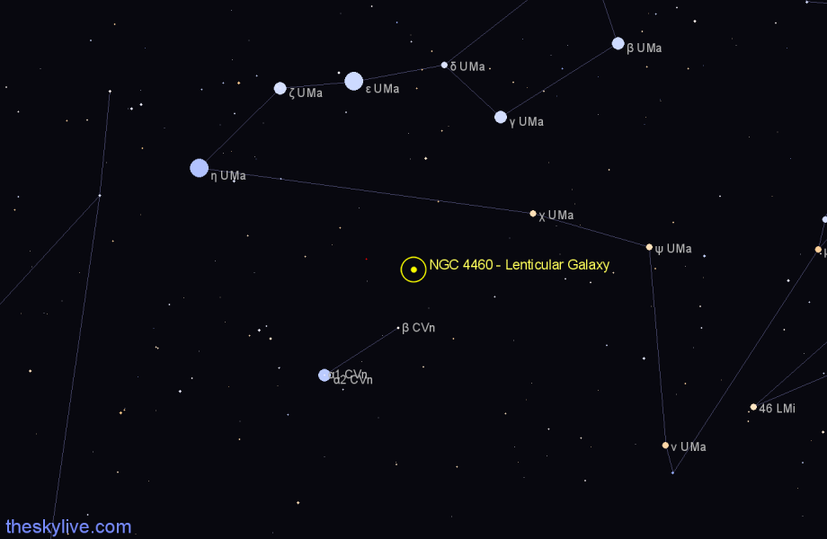 Finder chart NGC 4460 - Lenticular Galaxy in Canes Venatici star