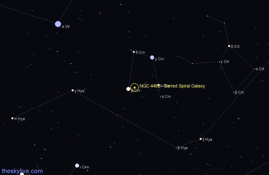 Finder chart NGC 4462 - Barred Spiral Galaxy in Corvus star