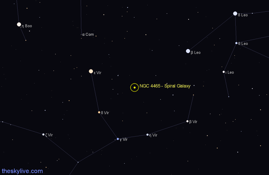 Finder chart NGC 4465 - Spiral Galaxy in Virgo star