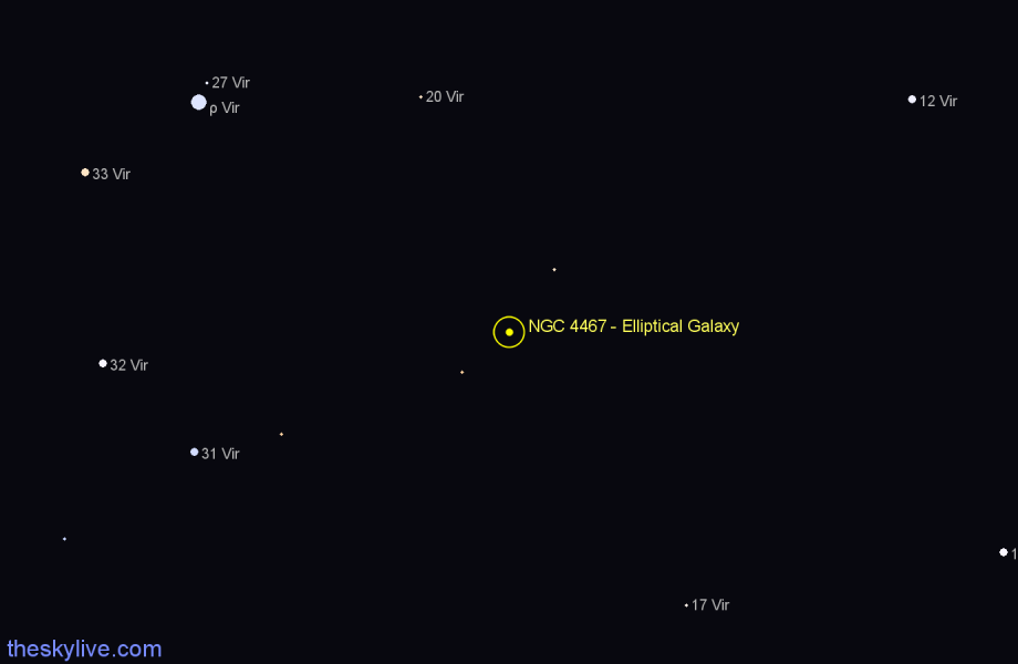Finder chart NGC 4467 - Elliptical Galaxy in Virgo star