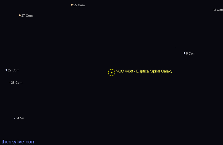 Finder chart NGC 4468 - Elliptical/Spiral Galaxy in Coma Berenices star