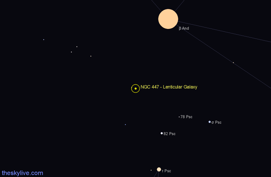 Finder chart NGC 447 - Lenticular Galaxy in Pisces star