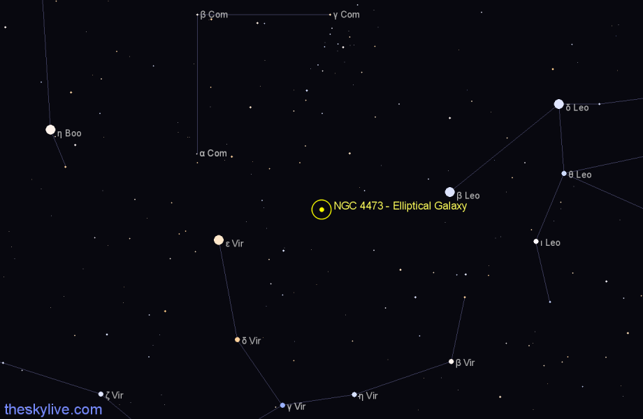 Finder chart NGC 4473 - Elliptical Galaxy in Coma Berenices star