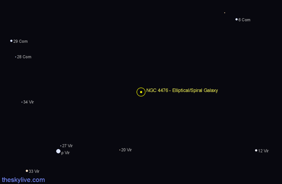 Finder chart NGC 4476 - Elliptical/Spiral Galaxy in Virgo star