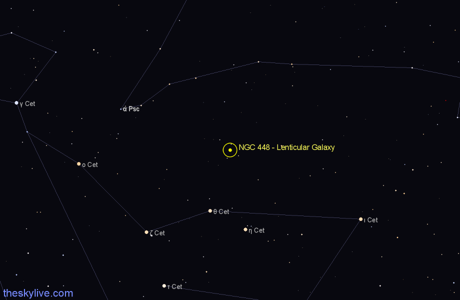 Finder chart NGC 448 - Lenticular Galaxy in Cetus star