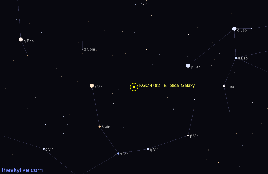 Finder chart NGC 4482 - Elliptical Galaxy in Virgo star