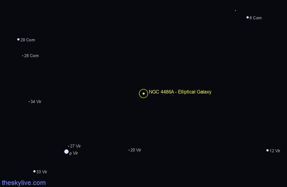 Finder chart NGC 4486A - Elliptical Galaxy in Virgo star