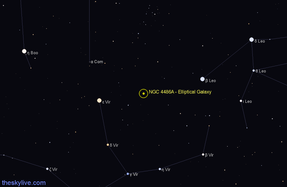 Finder chart NGC 4486A - Elliptical Galaxy in Virgo star