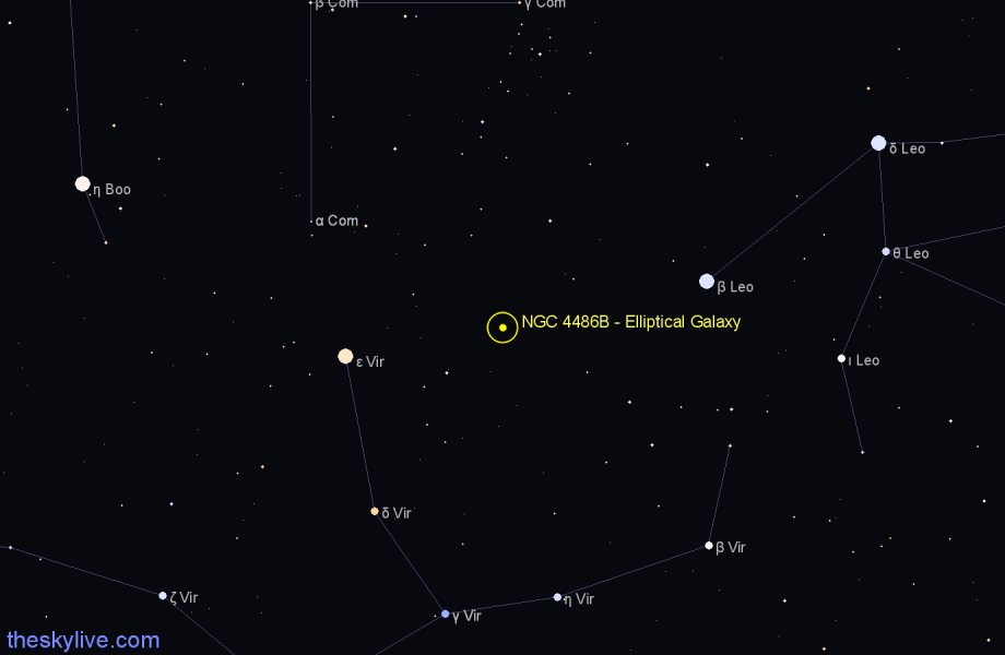 Finder chart NGC 4486B - Elliptical Galaxy in Virgo star