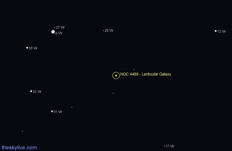 Finder chart NGC 4488 - Lenticular Galaxy in Virgo star