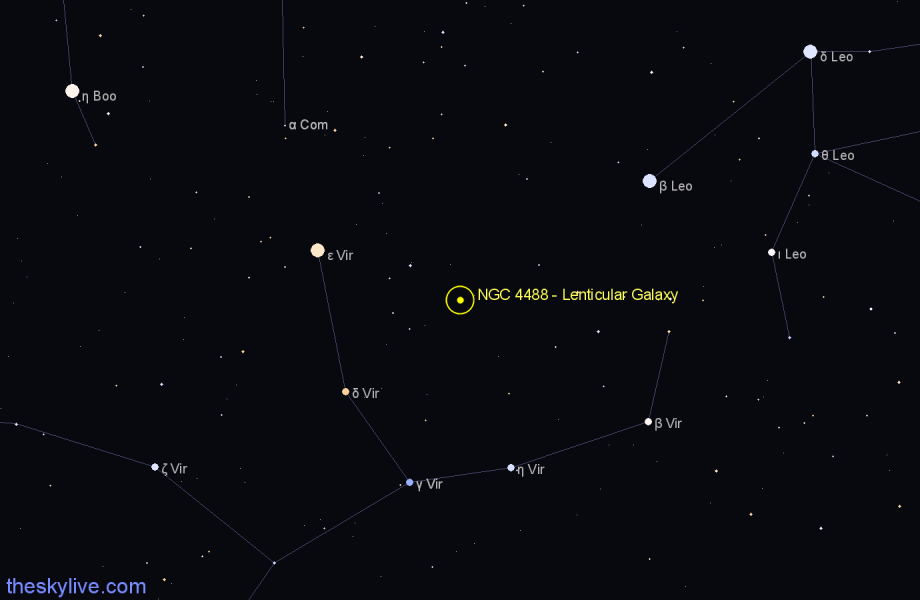 Finder chart NGC 4488 - Lenticular Galaxy in Virgo star