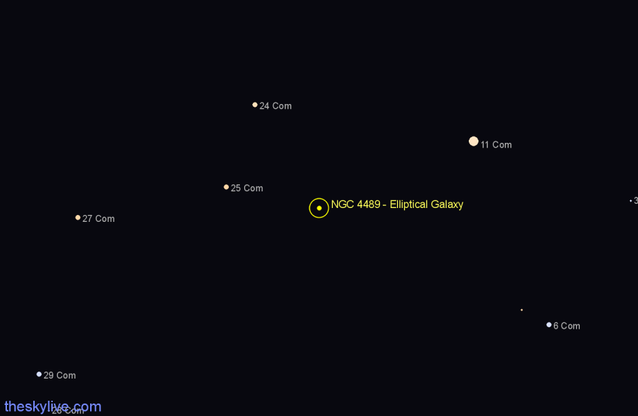 Finder chart NGC 4489 - Elliptical Galaxy in Coma Berenices star