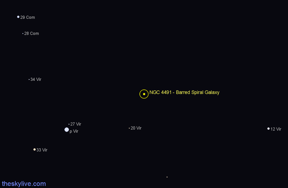 Finder chart NGC 4491 - Barred Spiral Galaxy in Virgo star