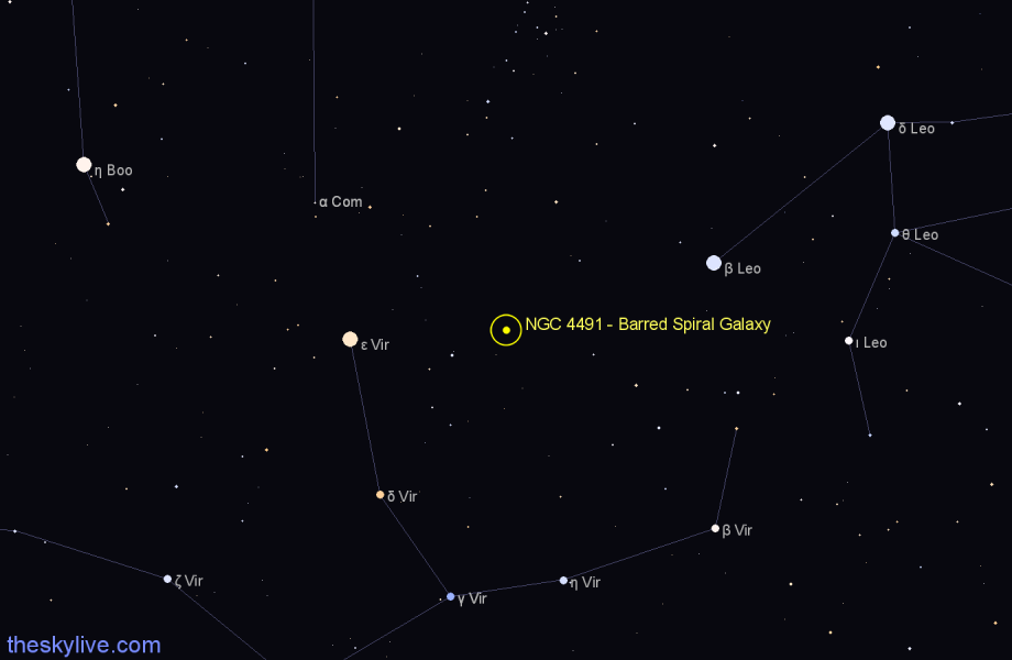 Finder chart NGC 4491 - Barred Spiral Galaxy in Virgo star