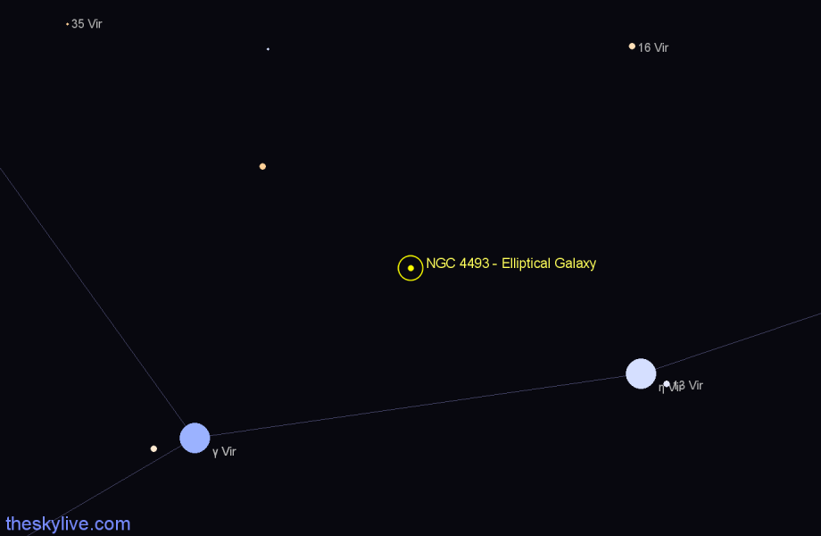 Finder chart NGC 4493 - Elliptical Galaxy in Virgo star