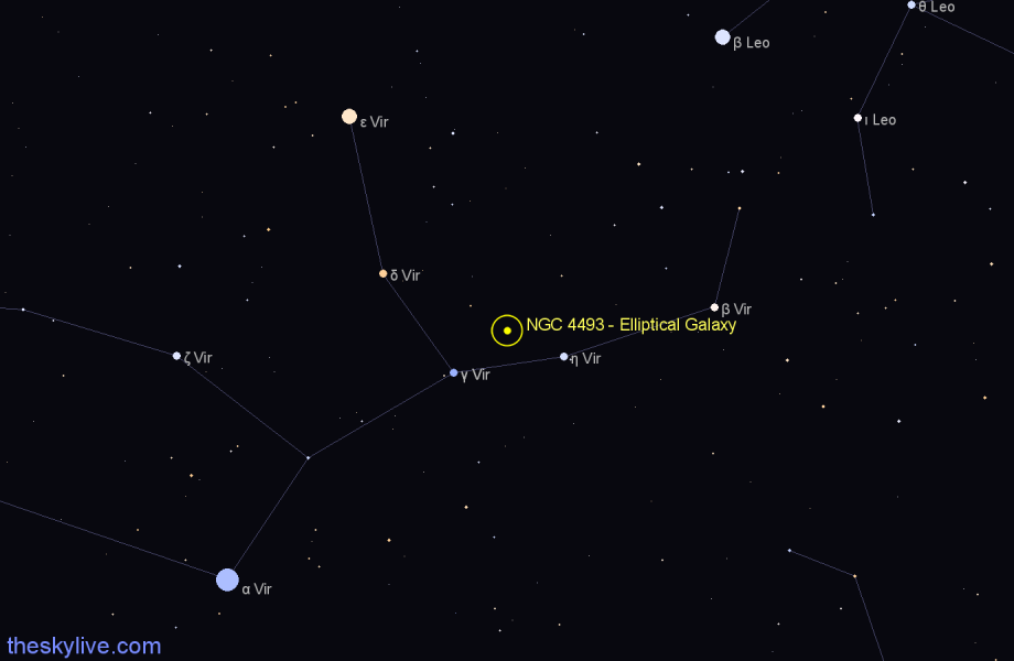 Finder chart NGC 4493 - Elliptical Galaxy in Virgo star