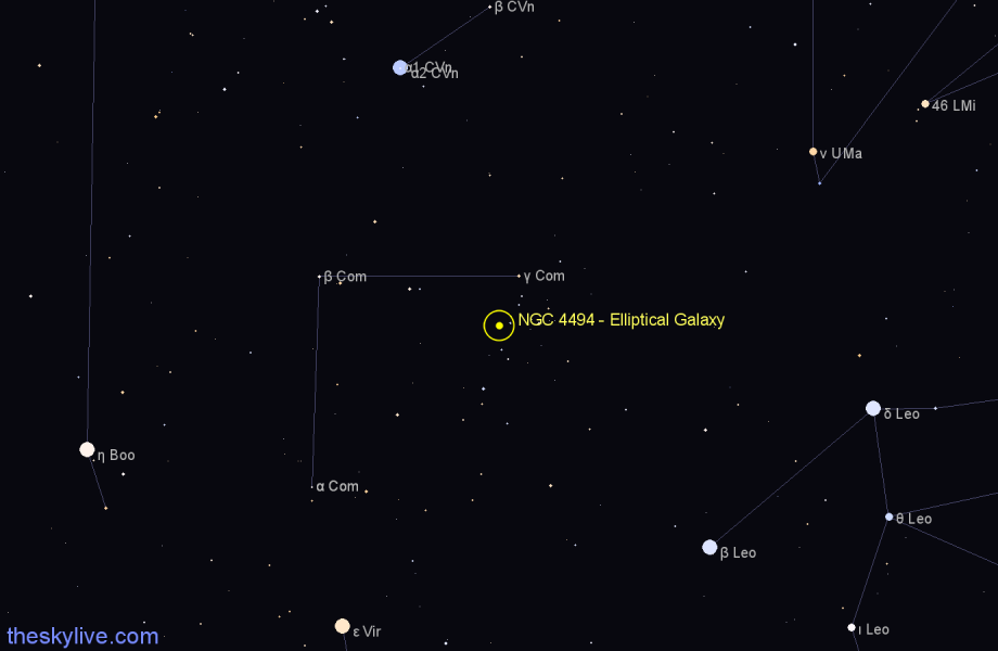 Finder chart NGC 4494 - Elliptical Galaxy in Coma Berenices star