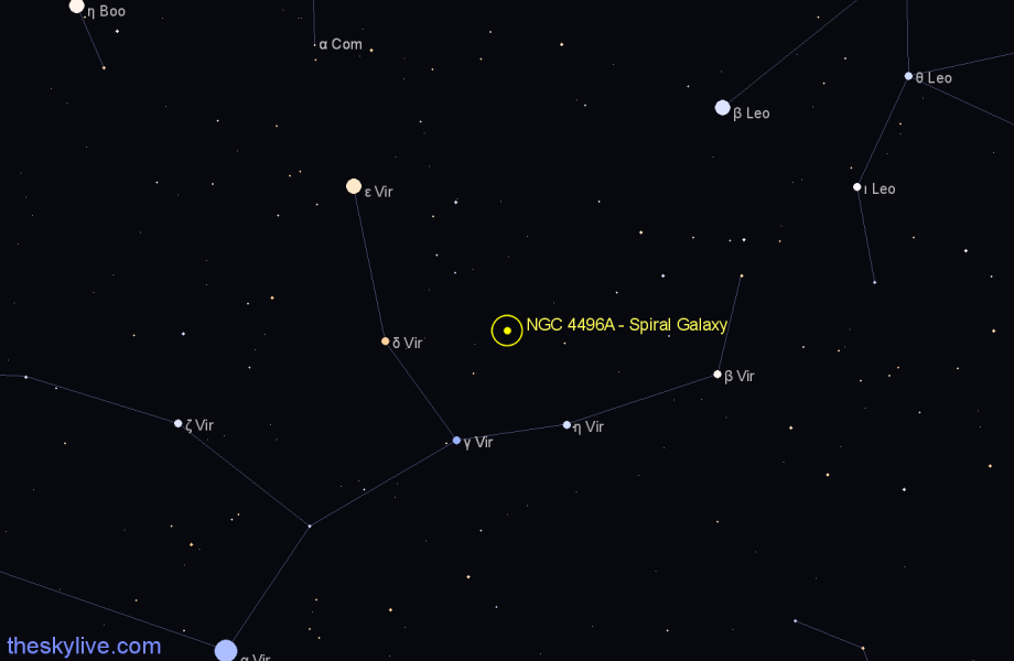 Finder chart NGC 4496A - Spiral Galaxy in Virgo star