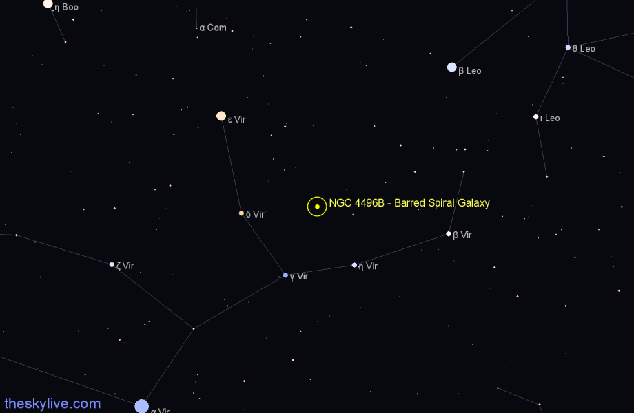 Finder chart NGC 4496B - Barred Spiral Galaxy in Virgo star