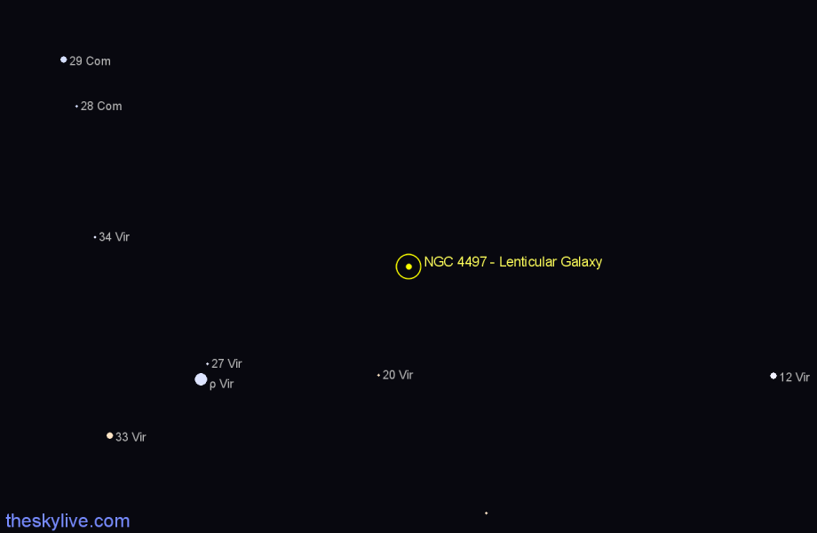 Finder chart NGC 4497 - Lenticular Galaxy in Virgo star