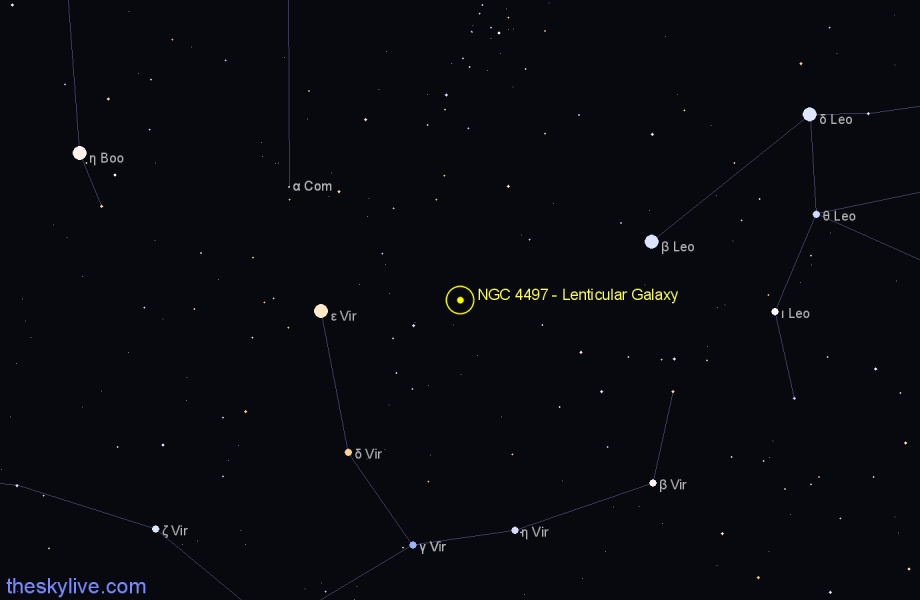 Finder chart NGC 4497 - Lenticular Galaxy in Virgo star