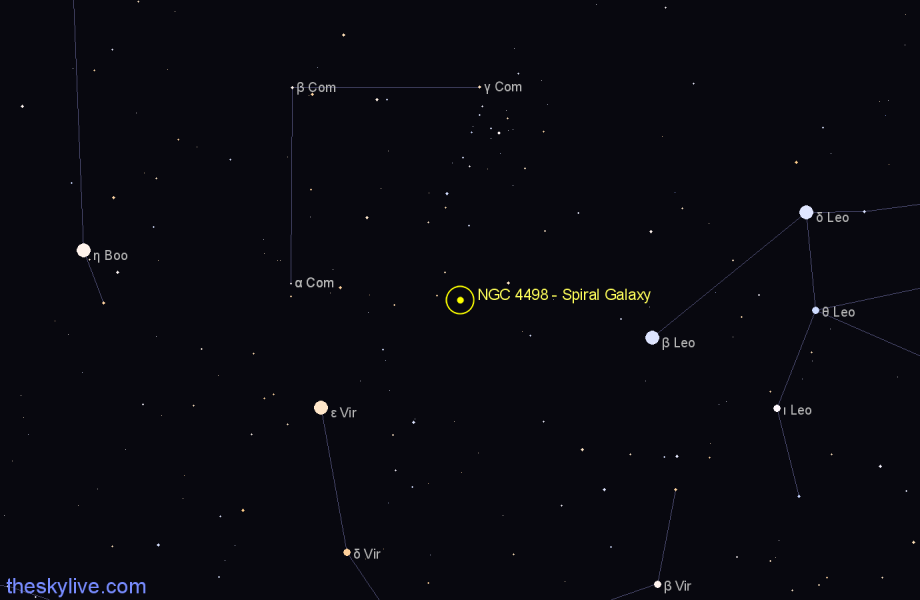 Finder chart NGC 4498 - Spiral Galaxy in Coma Berenices star