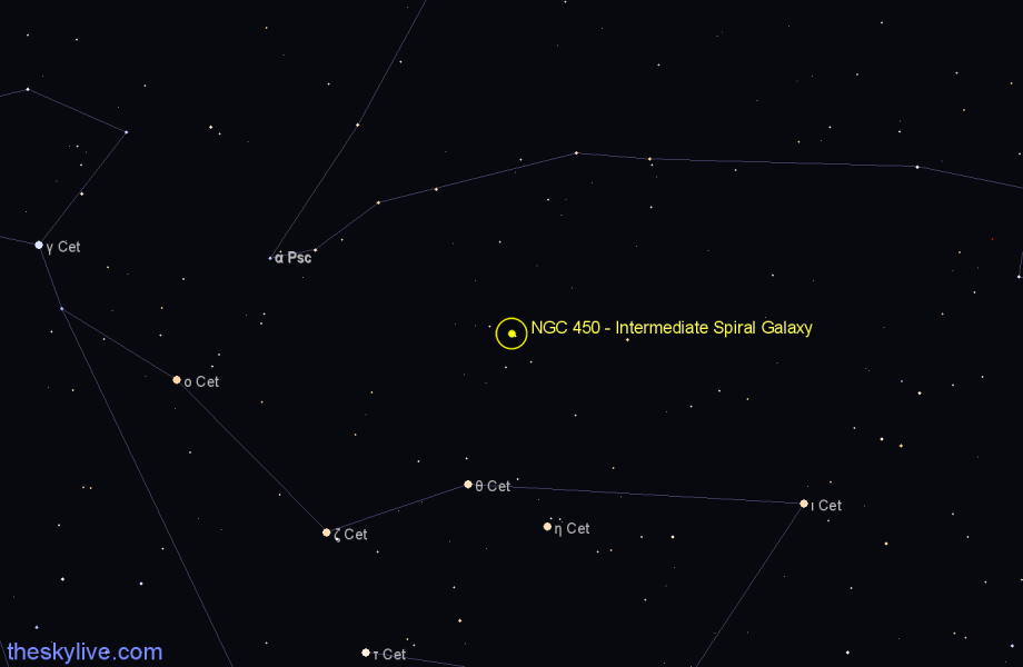 Finder chart NGC 450 - Intermediate Spiral Galaxy in Cetus star
