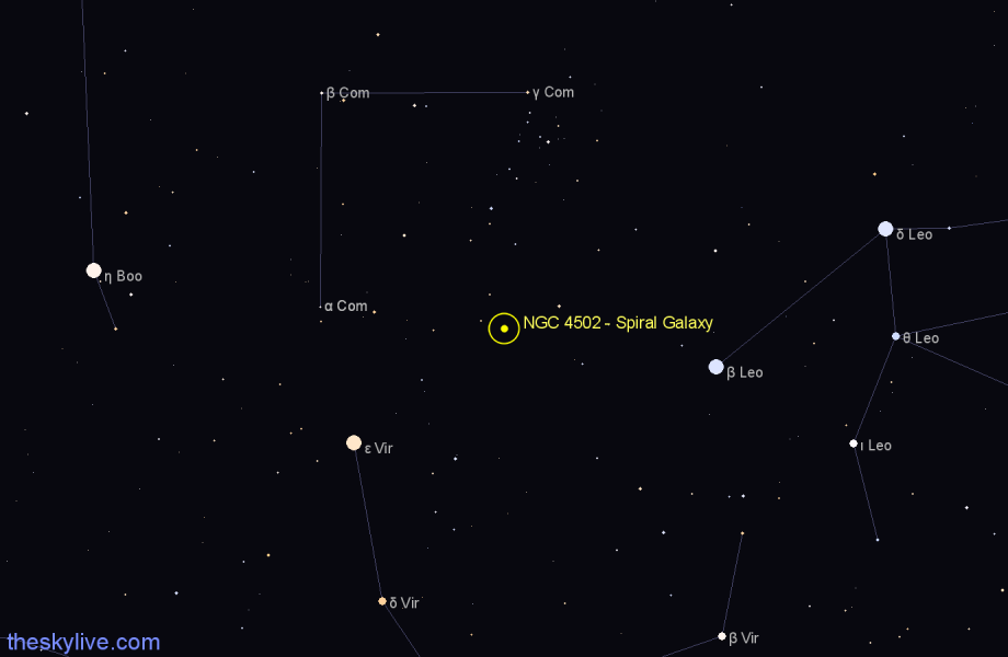 Finder chart NGC 4502 - Spiral Galaxy in Coma Berenices star