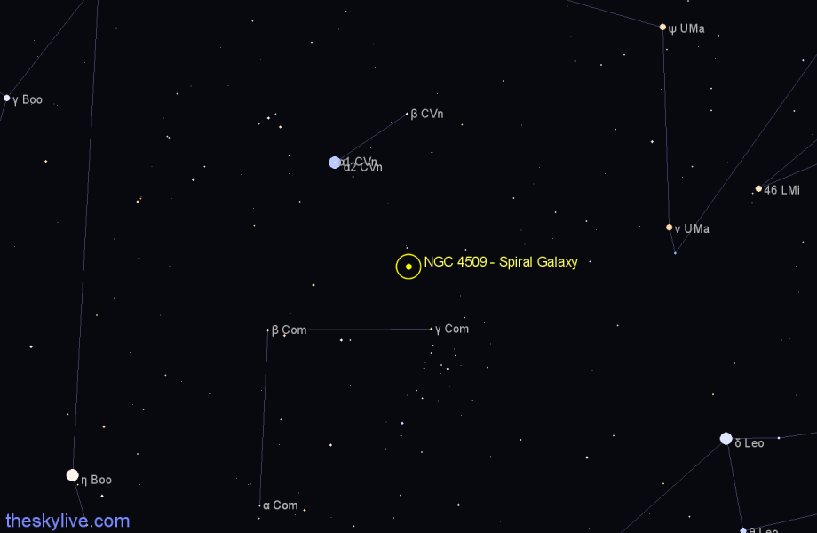 Finder chart NGC 4509 - Spiral Galaxy in Canes Venatici star