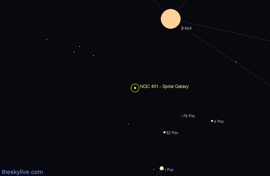 Finder chart NGC 451 - Spiral Galaxy in Pisces star