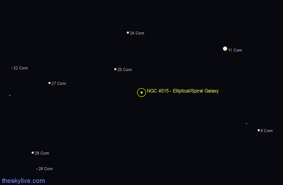 Finder chart NGC 4515 - Elliptical/Spiral Galaxy in Coma Berenices star