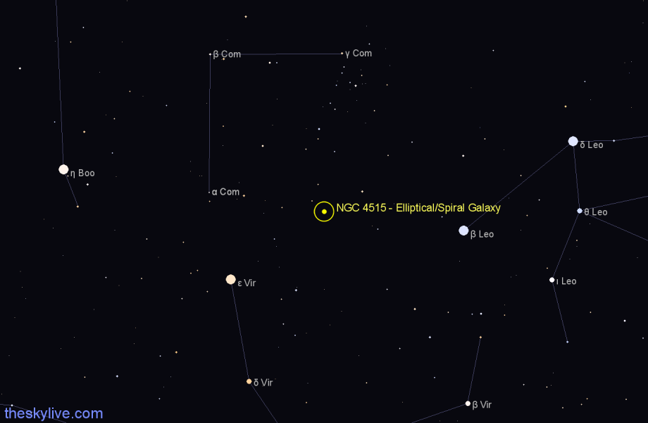 Finder chart NGC 4515 - Elliptical/Spiral Galaxy in Coma Berenices star